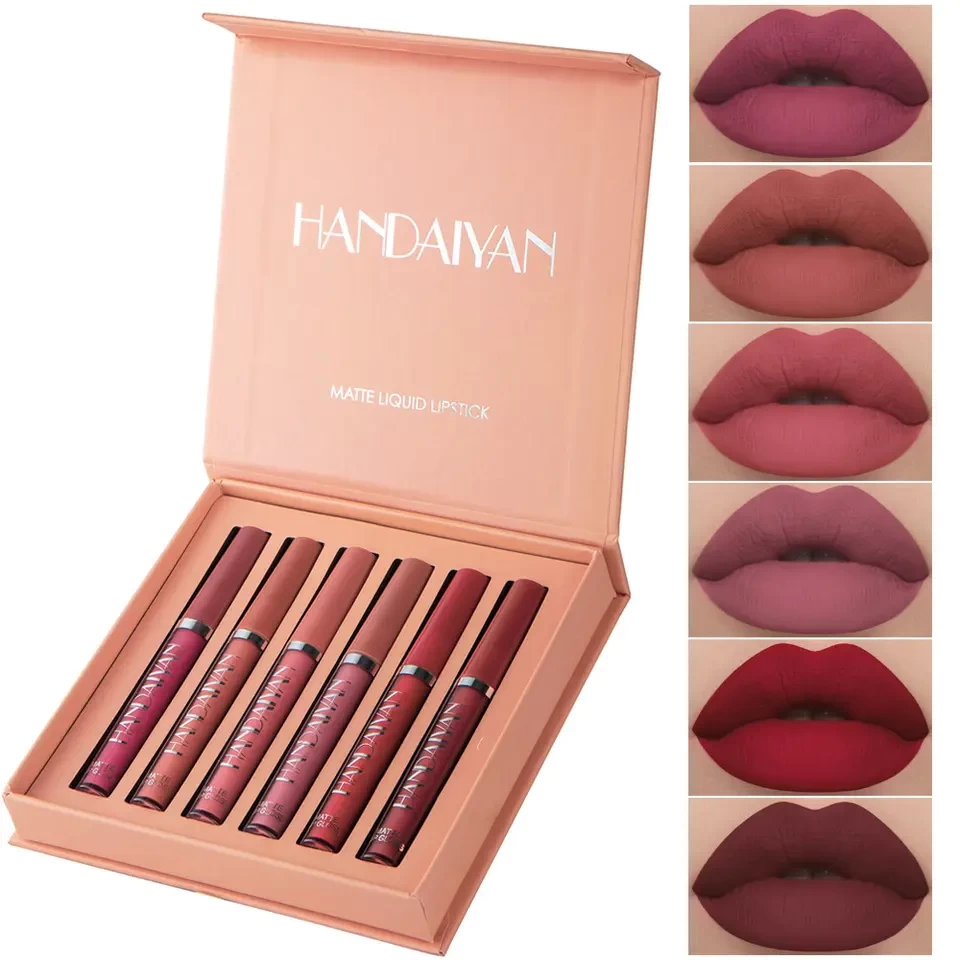 Private Label HANDAIYAN 6 Colors Lip Gloss Liquid Lipstick Set Waterproof Cosmetic Matte Lipgloss Gift Sets