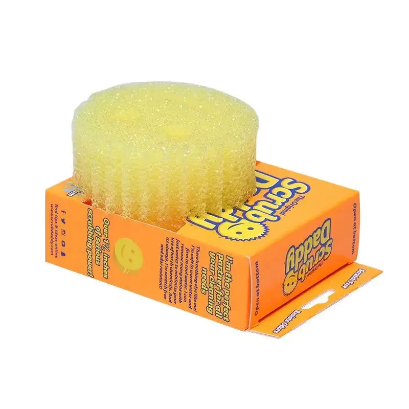 Kitchen Scrub Happy Face Sponge Scourer Smile Yellow Daddy Mommy Scrubbing Washing Dishes Cleaning Sponge