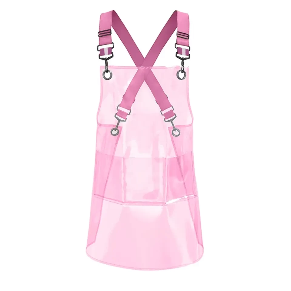 New Fashion pink Clear Transparent Restaurant TPU Thick Hairdresser Cafe PVC Transparent Apron Waterproof For nail salon