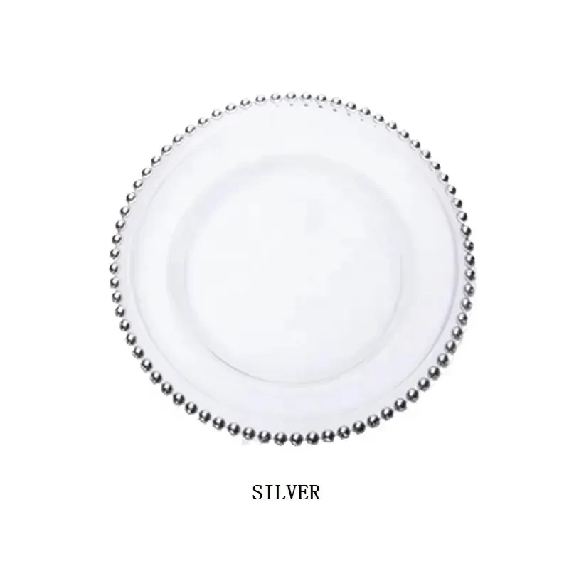 Reusable 13 Inch Gold Rim Beaded Transparent Plate Party Wedding Decoration Plastic Charger Plates