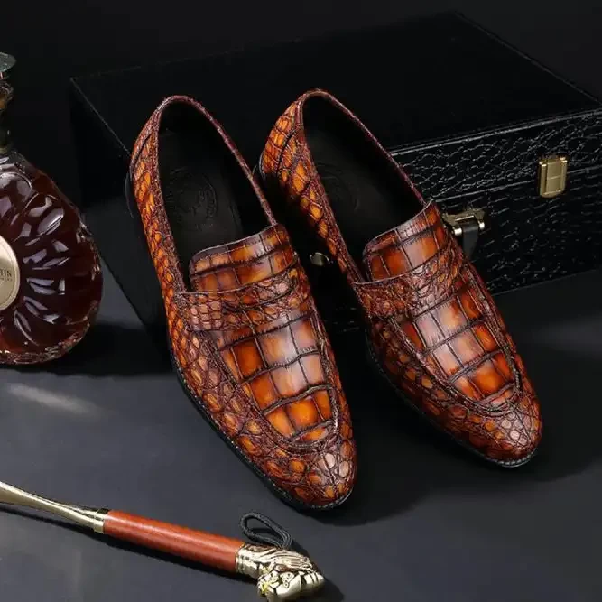 Loafer shoes hot sale crocodile genuine leather men shoes classic men shoes
