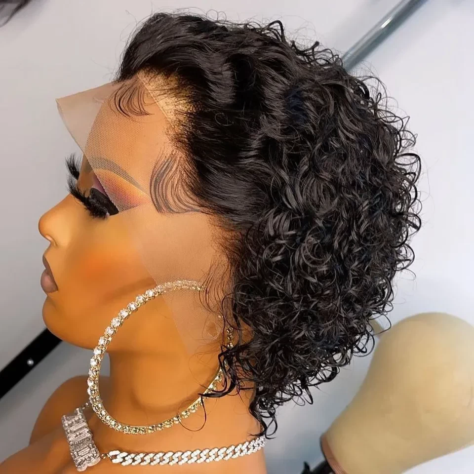 Hair Extensions & Wigs,13x4 Perruque 99j Pixie Cut Wig Human Hair,Short Front Lace Wig Curly Machine Made Pixie Wig