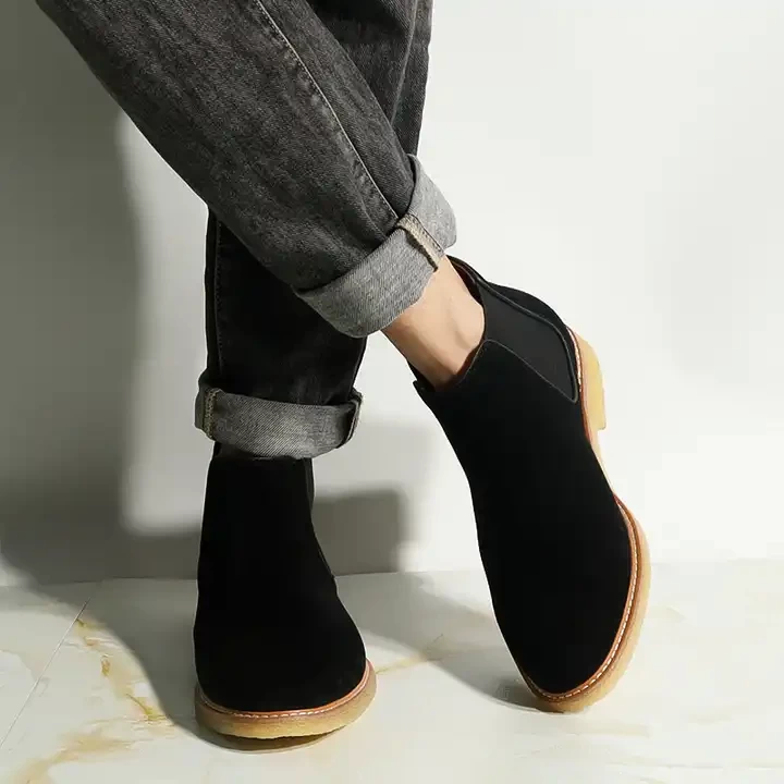 Chelsea boots men Black suede winter Design ankle Branded Lather boot shoes for men Fashion Custom snow Rubber boots for men