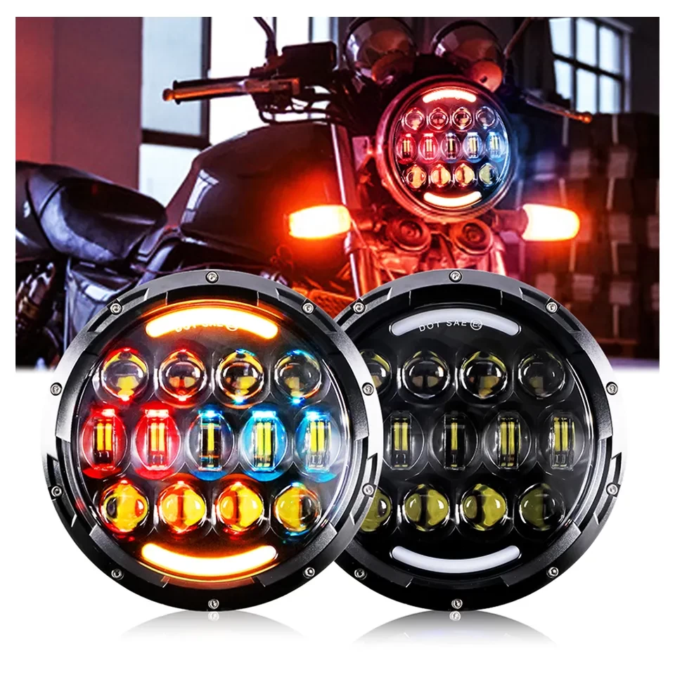 Motorcycle Parts & Accessories 7Inch Led Drl Projector Motorcycle Headlamp Rgb Motocicleta Para Headlight For Jeep for Harley
