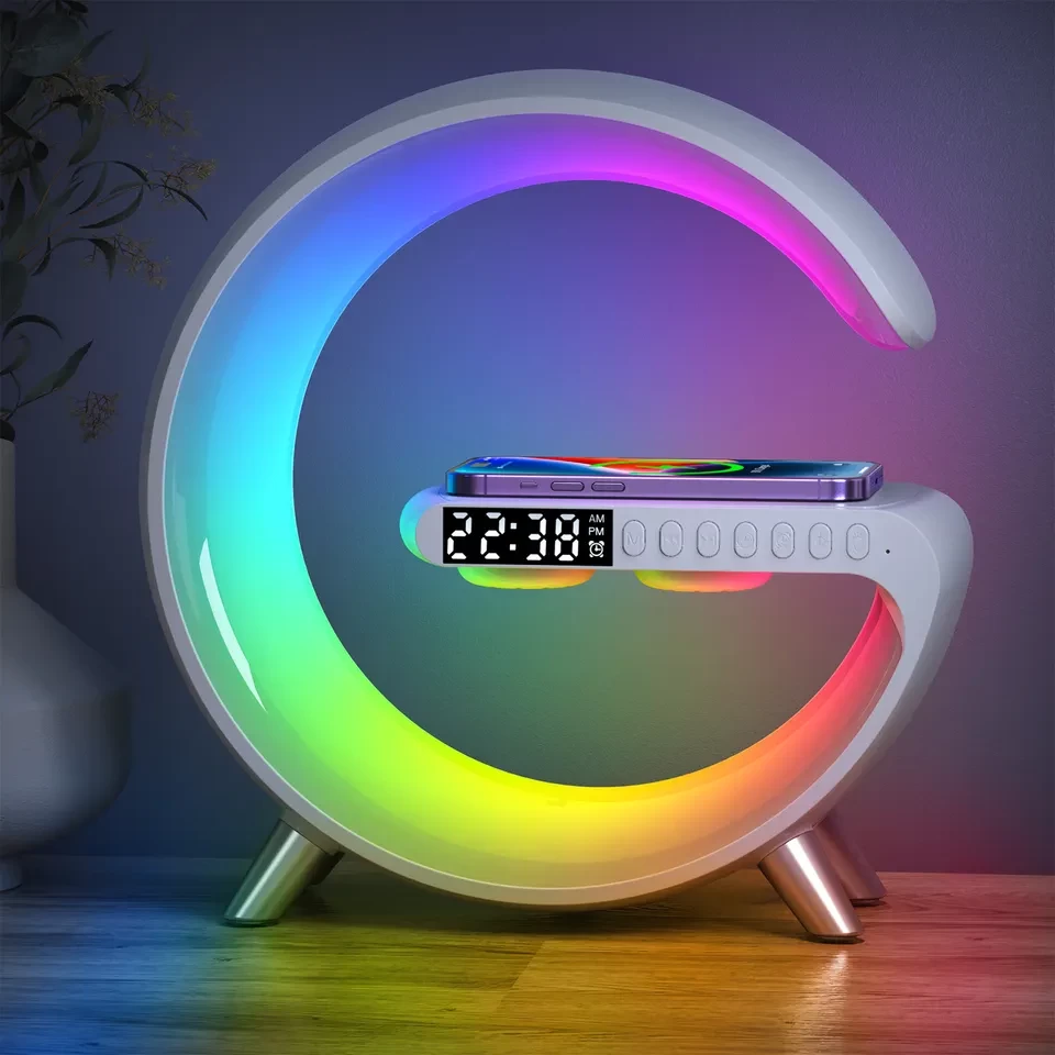 Luxury 4 in 1 wireless charger using device app control smart alarm clock wireless charger 15w wireless charger stand