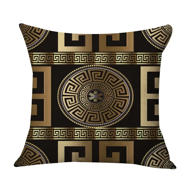 Greek Key Gold and Black Square Throw Pillow Case Cover for Bedding Living Room Bedroom Office Sofa Couch