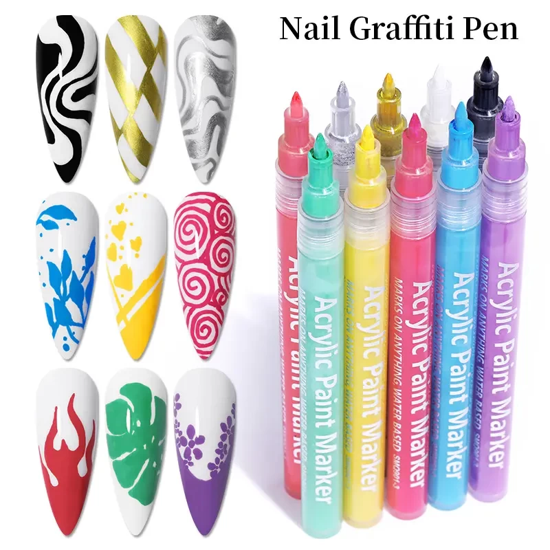 Nail Graffiti Pen For 3d Nail Art Diy Gel Polish Nail Painting Manicure Tools Paint Pens