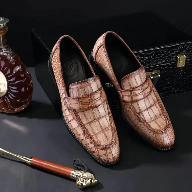 Men's loafer shoes hot sale crocodile genuine leather men shoes classic casual shoes for men