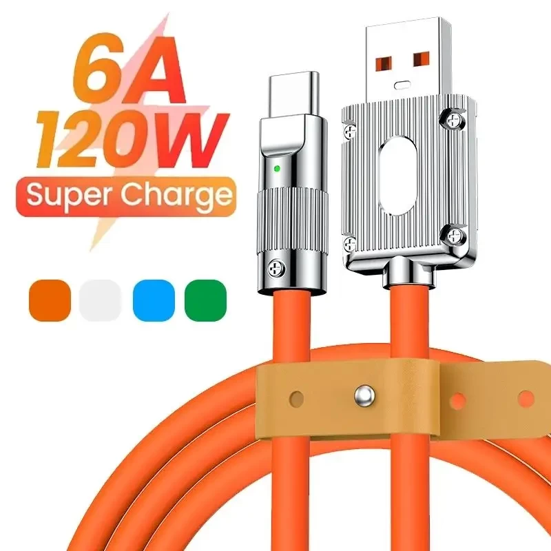 120W Super Fast Charging Cable Metal Zinc Alloy Liquid Silicone Micro USB Type C Charger Data usb Cable For iPhone Android120W Super Fast Charging Cable Metal Zinc Alloy Liquid Silicone Micro USB Type