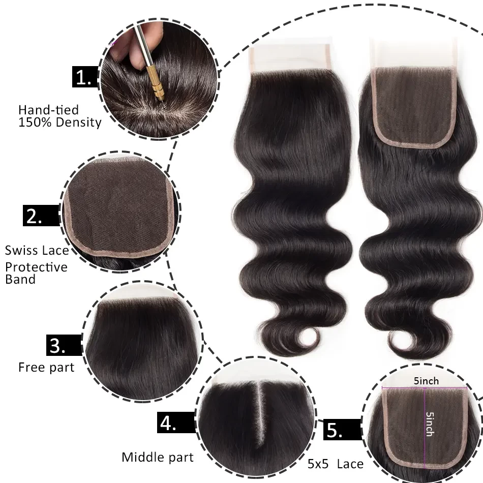 Indian Virgin Human Hair Weaves And Wigs,10a Body Wave Raw Hair Extensions Bundle With Lace Closure or Frontal With Baby Hair