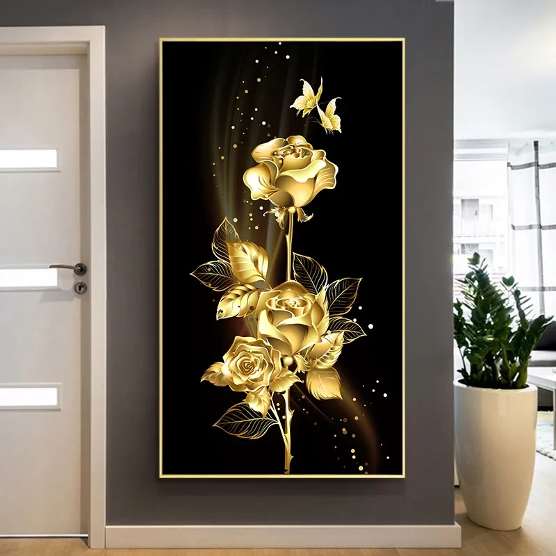 Hot Sale Best Modern Gold Flower Poster Print Wall Art Rolled Canvas Painting For Living Room