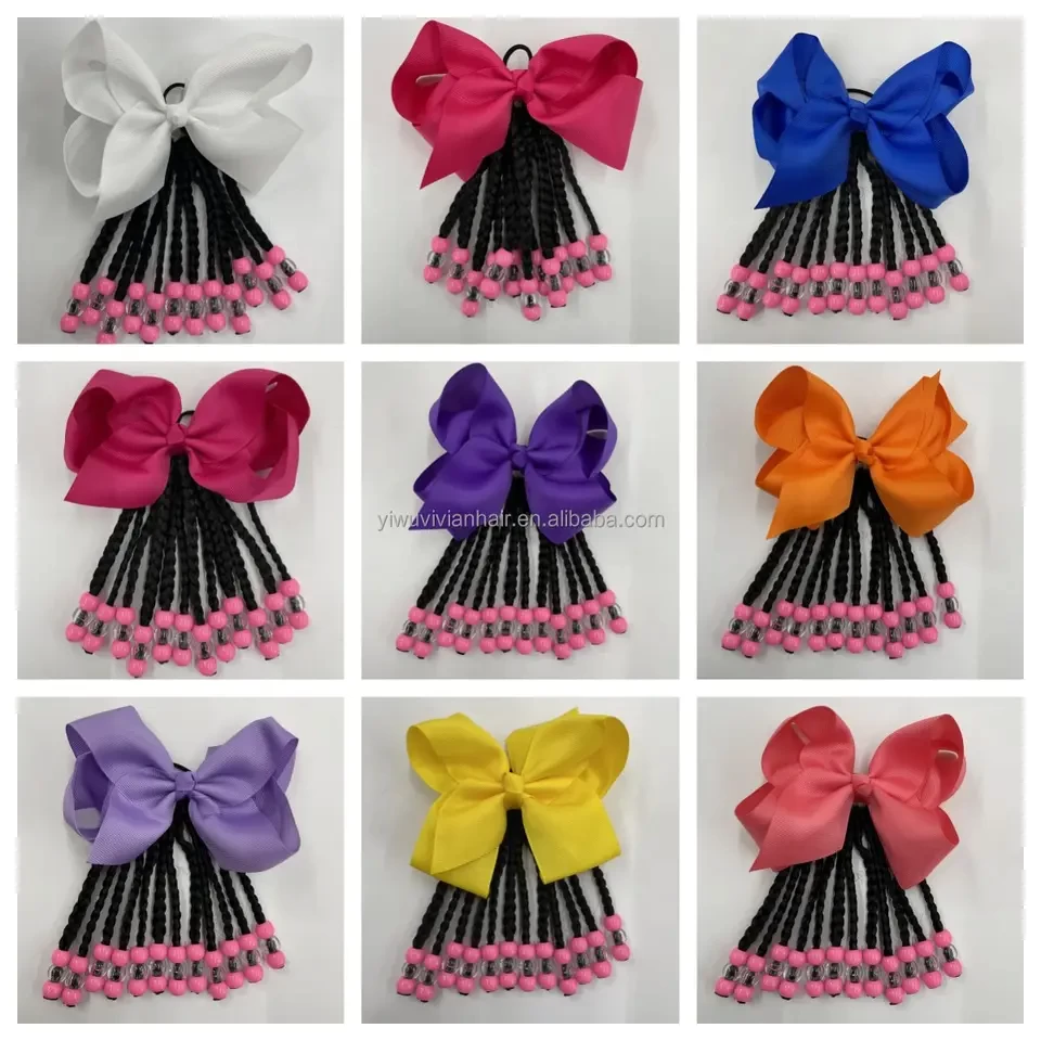 Kids braided ponytail with beads and bow kids hair extension ponytail for girls black girl hair accessories
