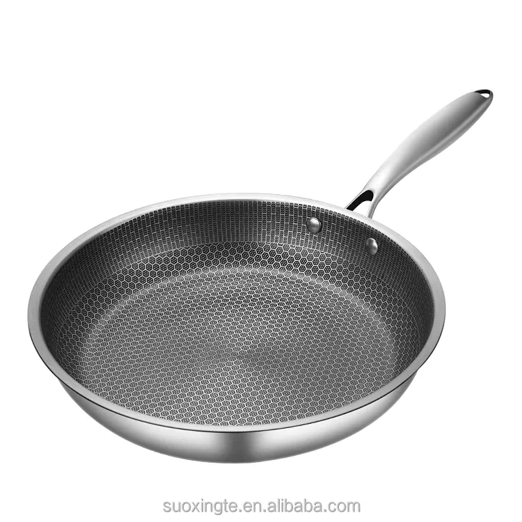 Factory wholesale 30cm stainless steel cooking pan with honeycomb kitchen ware stainless steel fry pan with SS handle