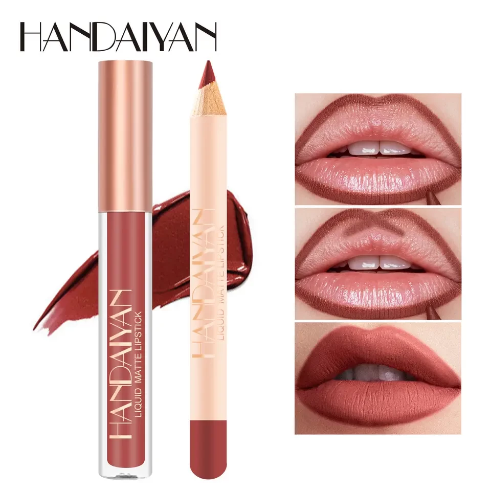 Handaiyan 6 Matte Nude Liquid Lip Stick With 6 Matching Smooth Lipliner Pencil Long Lasting Waterproof Lip Gloss And Lip Liner