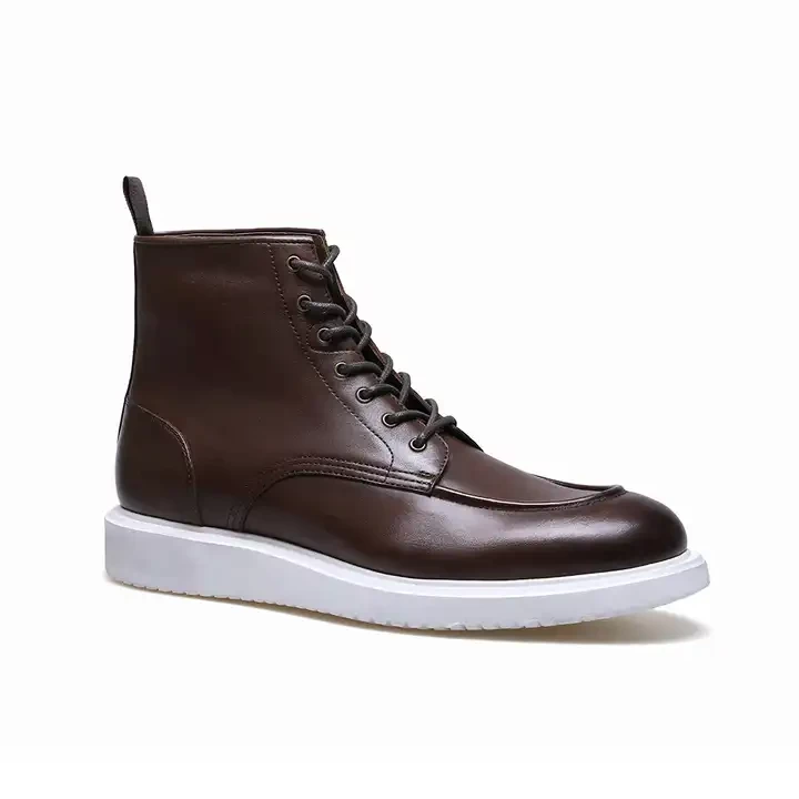 Casual Fashion Platform High Ankle Brown Leather Boots For Mens