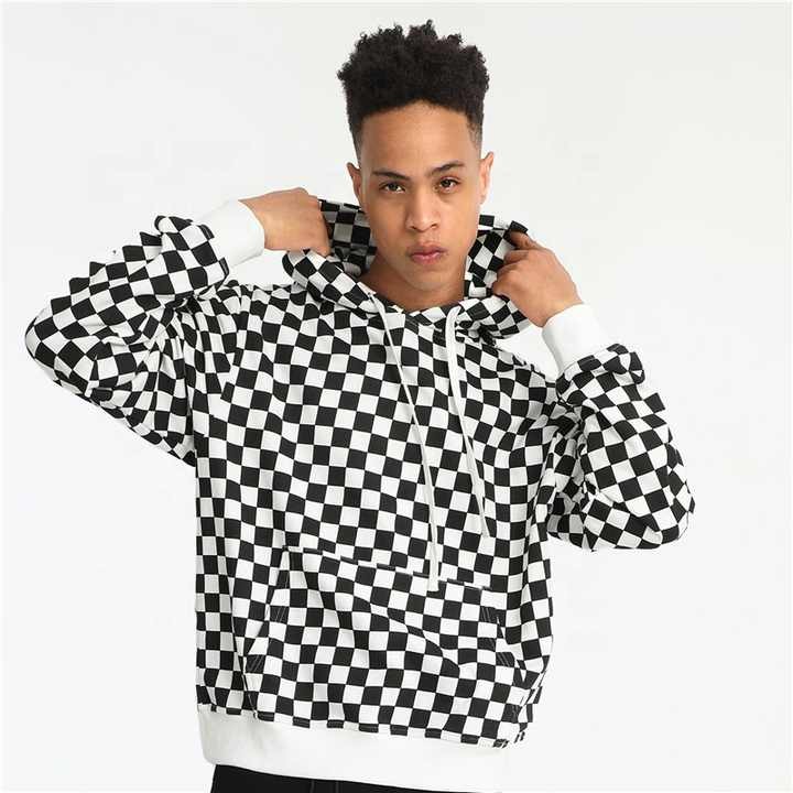 Wholesale Pullover Cotton Checker Hoodie For Men Plaid Hoodies