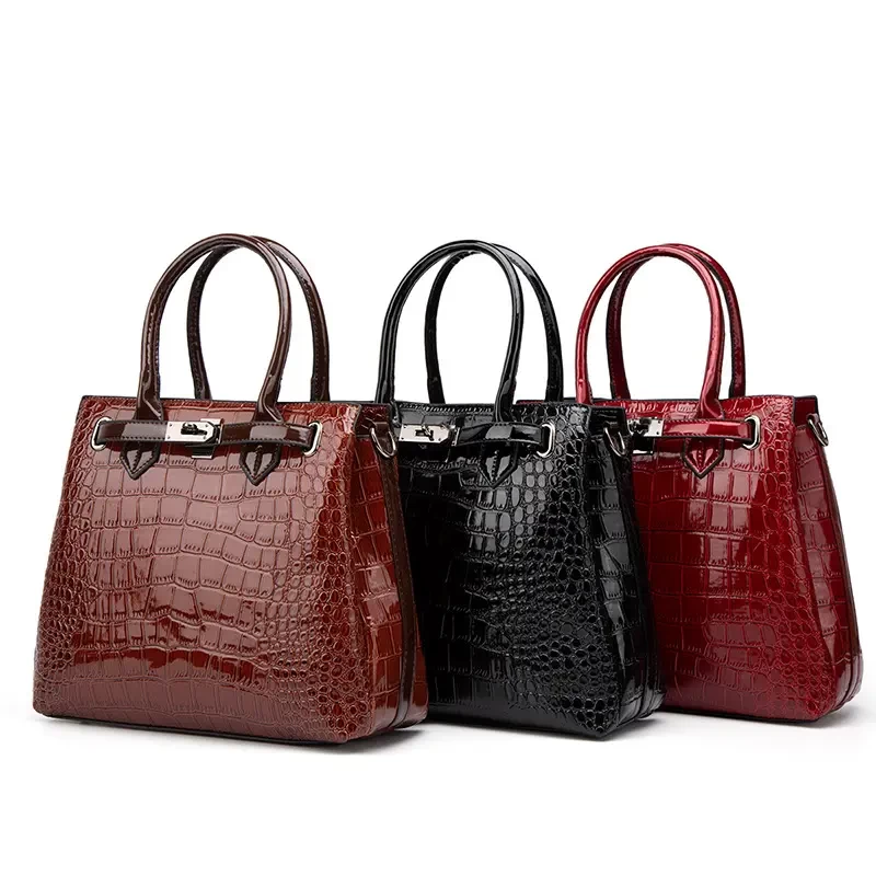 Luxury Crocodile pattern lacquer leather women's bag new two-piece set portable single shoulder diagonal straddle ba