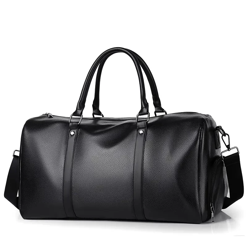 Large capacity pu leather gym bags with shoe compartment Fashion black waterproof business luggage & travel bags for men