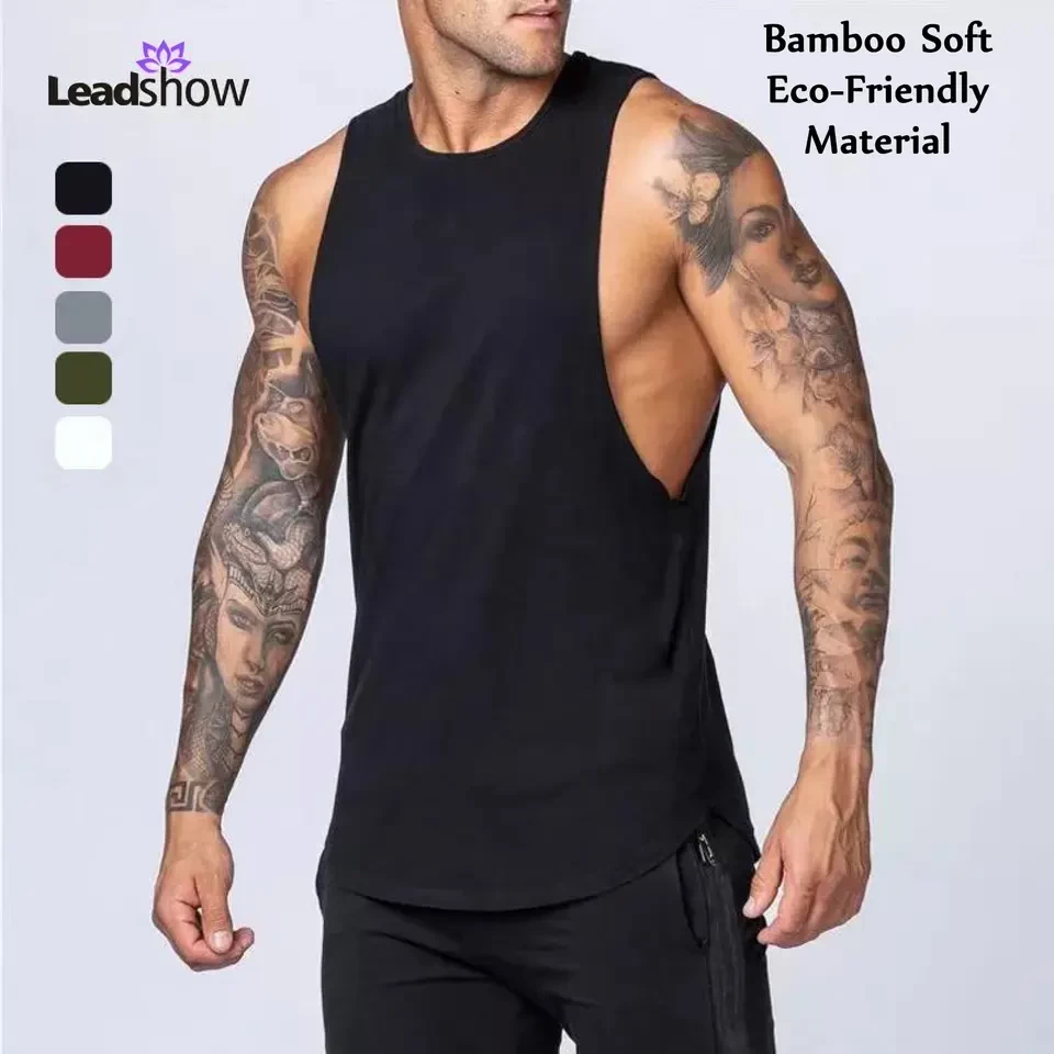 Wholesale Gym Vest Mens Sportswear 95% Bamboo Sleeveless Athletic Workout Fitness bodybuilding Tank Top