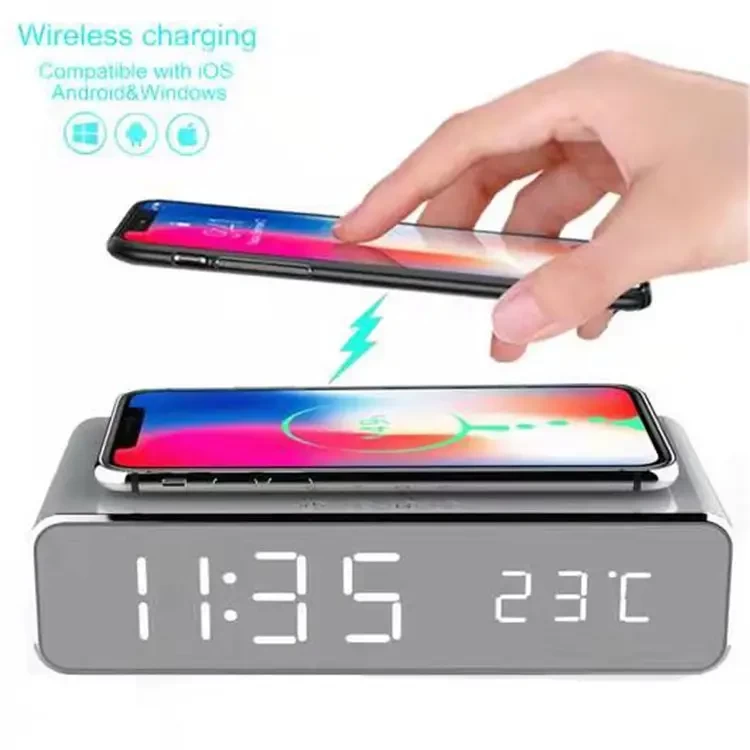 Alarm Clock LED Digital Display Dock Mobile Phone Universal Qi Wireless Charger for Iphone for Iphone and Android
