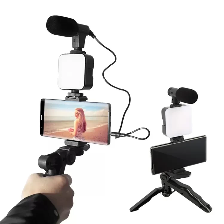 Professional Microphone LED Fill Light with Tripod Portable Phone Holder for Live Stream Selfie Youtuber Video Vlogging Kit
