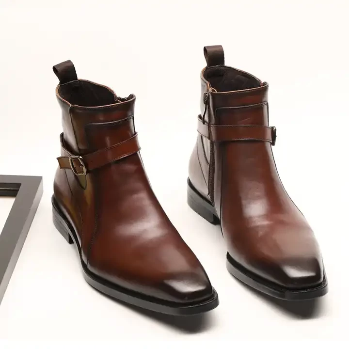 Office Shoes Men Zip-up Ankle Boots Leather Italian Business Men's Dress Shoes